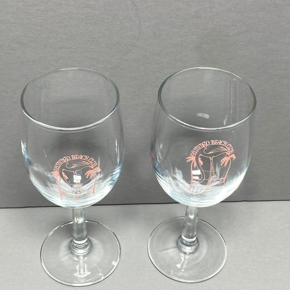 Flamingo Beach Club Wine Glass Barware Drinkware Set of 2 Pink - Picture 4 of 9
